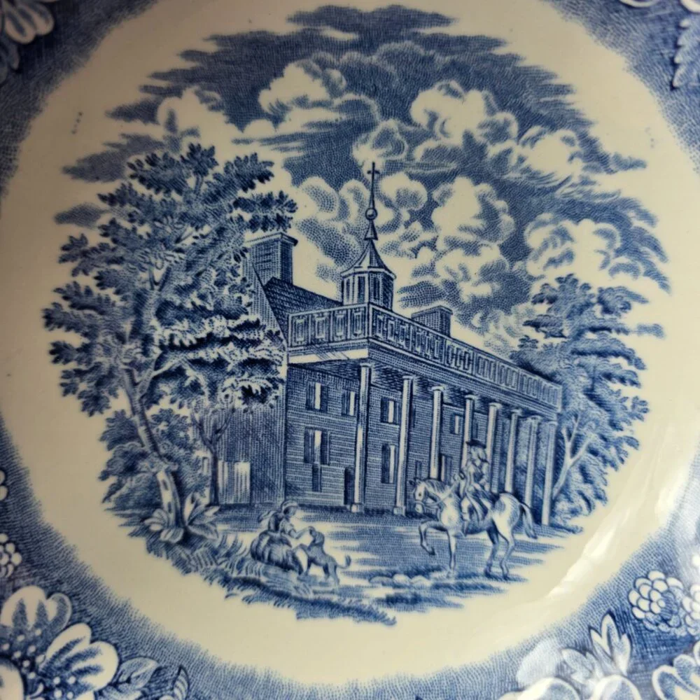 Staffordshire Liberty Blue Coupe Soup Bowl Blue White Design Mount Vernon